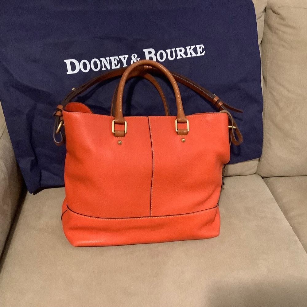 Dooney and Burke Chelsea Shopper Satchel, Wallet, Coin Purse in Geranium Orange